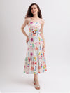 Anha Strappy Printed Linen Tiered Maxi Dress with Belt