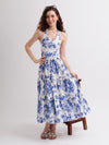 Zenia Floral Cotton Halter Neck Tiered Maxi Dress
