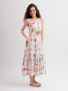 Anha Strappy Printed Linen Tiered Maxi Dress with Belt
