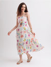 Anha Strappy Printed Linen Tiered Maxi Dress with Belt