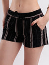 Black Cotton Dobby Striped Drawstring Shorts