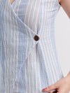Sleeveless Blue & White Cotton Woven Thread Work Wrap Top