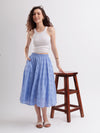 Blue Cotton Schiffli Midi Skirt