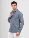 Navy & White Stripe Heavy Cotton Twill Casual Men Shirt