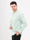 Sea Green & White Stripe Seersucker Mandarin Collar Men Shirt