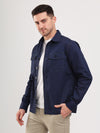 Navy Blue Double Pocket Brushed Cotton Mens Shacket