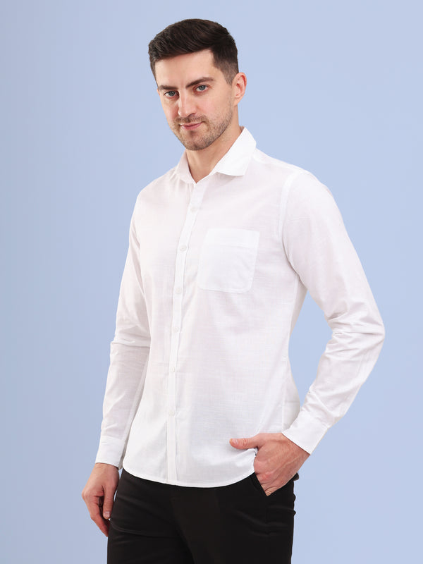 White Cotton Linen Formal Men Shirt