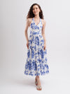 Zenia Floral Cotton Halter Neck Tiered Maxi Dress