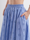 Blue Cotton Schiffli Midi Skirt