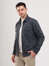Dark Grey Double Pocket Brushed Cotton Mens Shacket