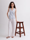Sleeveless Blue & White Cotton Woven Thread Work Wrap Top