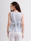 Sleeveless Blue & White Cotton Woven Thread Work Wrap Top