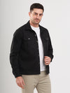 Black Double Pocket Brushed Cotton Mens Shacket