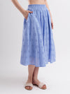 Blue Cotton Schiffli Midi Skirt