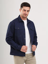 Navy Blue Double Pocket Brushed Cotton Mens Shacket