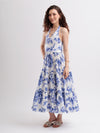 Zenia Floral Cotton Halter Neck Tiered Maxi Dress