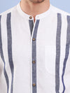 White & Charcoal Stripe Cotton Slub Mandarin Collar Men Shirt