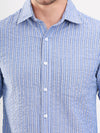 Blue Stripe Cotton Seersucker Casual Men Shirt