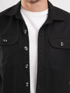 Black Double Pocket Brushed Cotton Mens Shacket
