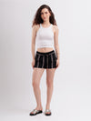 Black Cotton Dobby Striped Drawstring Shorts