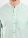 Sea Green & White Stripe Seersucker Mandarin Collar Men Shirt