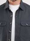 Dark Grey Double Pocket Brushed Cotton Mens Shacket