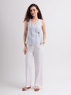 Sleeveless Blue & White Cotton Woven Thread Work Wrap Top