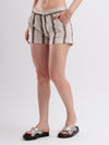 White Cotton Dobby Striped Drawstring Shorts