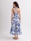 Zenia Floral Cotton Halter Neck Tiered Maxi Dress