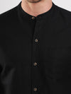Black Cotton Linen Mandarin Collar Men Shirt