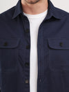 Navy Blue Double Pocket Brushed Cotton Mens Shacket