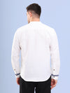 White & Charcoal Stripe Cotton Slub Mandarin Collar Men Shirt