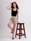 White Cotton Dobby Striped Drawstring Shorts