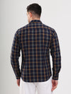 Navy & Brown Plaid Cotton Dobby Casual Men Shirt