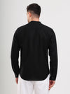 Black Cotton Linen Mandarin Collar Men Shirt
