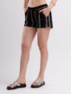 Black Cotton Dobby Striped Drawstring Shorts