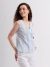 Sleeveless Blue & White Cotton Woven Thread Work Wrap Top