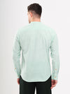 Sea Green & White Stripe Seersucker Mandarin Collar Men Shirt