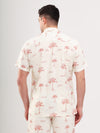 Off White & Teracotta Palm Print Lapel Collar Oversize Cotton Casual Men Shirt