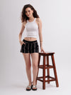 Black Cotton Dobby Striped Drawstring Shorts