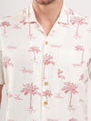 Off White & Teracotta Palm Print Lapel Collar Oversize Cotton Casual Men Shirt