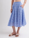 Blue Cotton Schiffli Midi Skirt