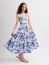 Zenia Floral Cotton Halter Neck Tiered Maxi Dress
