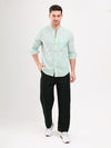 Sea Green & White Stripe Seersucker Mandarin Collar Men Shirt