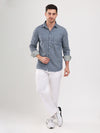 Navy & White Stripe Heavy Cotton Twill Casual Men Shirt