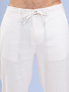 White Cotton Linen Casual Pant with drawstring