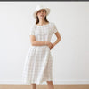 White Windowpane Check Dress in Cotton Lyocell