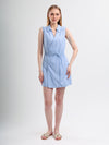 Blue Pinstripe Collar Cotton Wrap Dress
