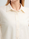 Lemon & Cream Stripe Cotton Seersucker Shirt with Spread Collar