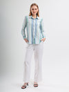 Multicolour Cotton Stripe Seersucker Shirt with Spread Collar